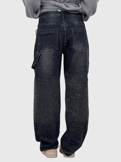 Rhinestone Detail Wide-Leg Jeans