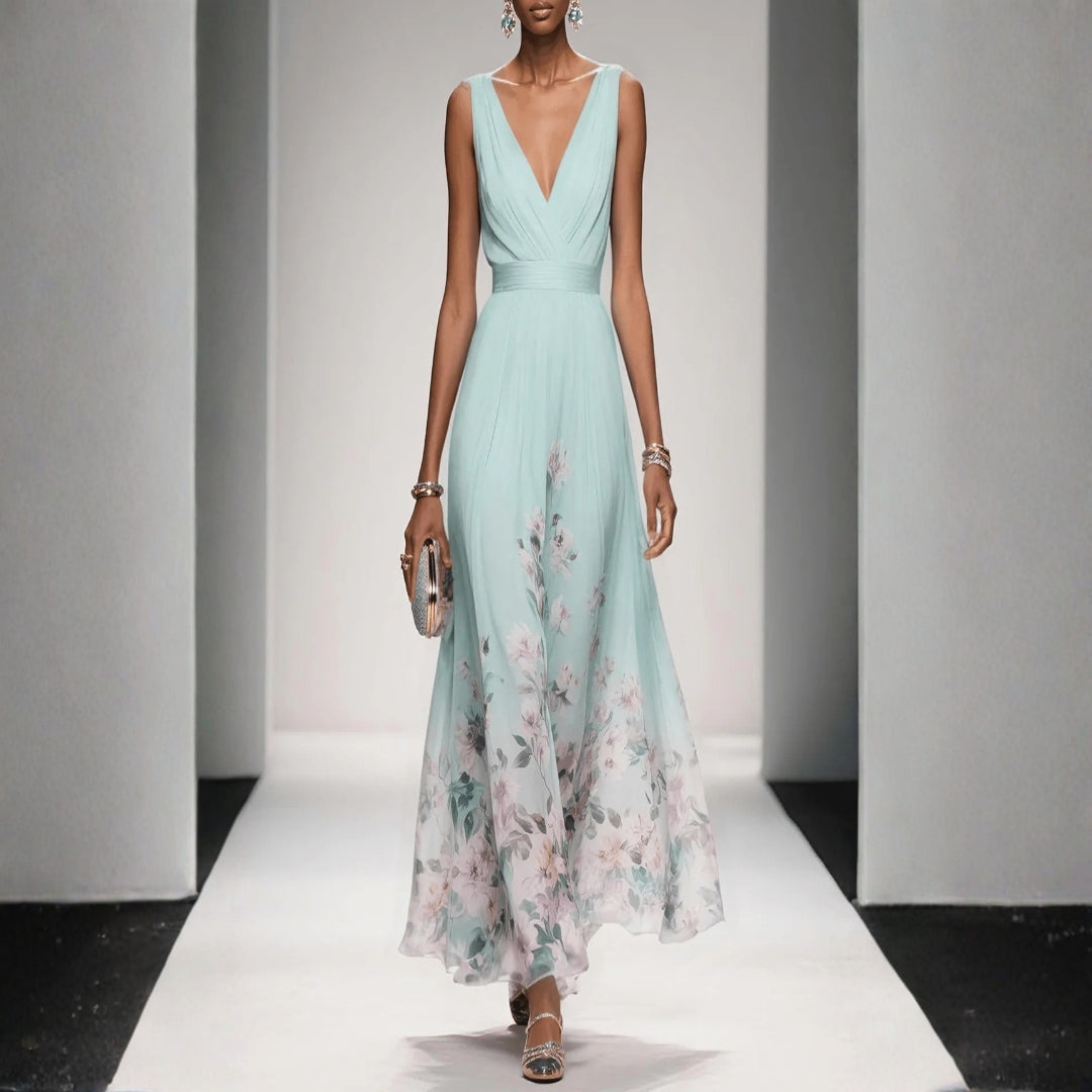 Floral V-Neck Midi Occasion Dress