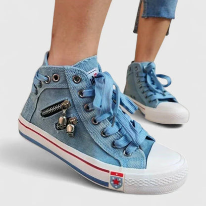 Denim Canvas High-Top Lace-Up Trainers