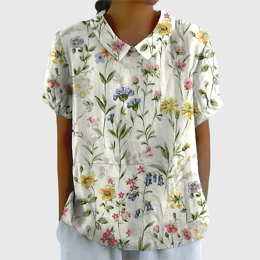 Floral Short Sleeve Collared Blouse
