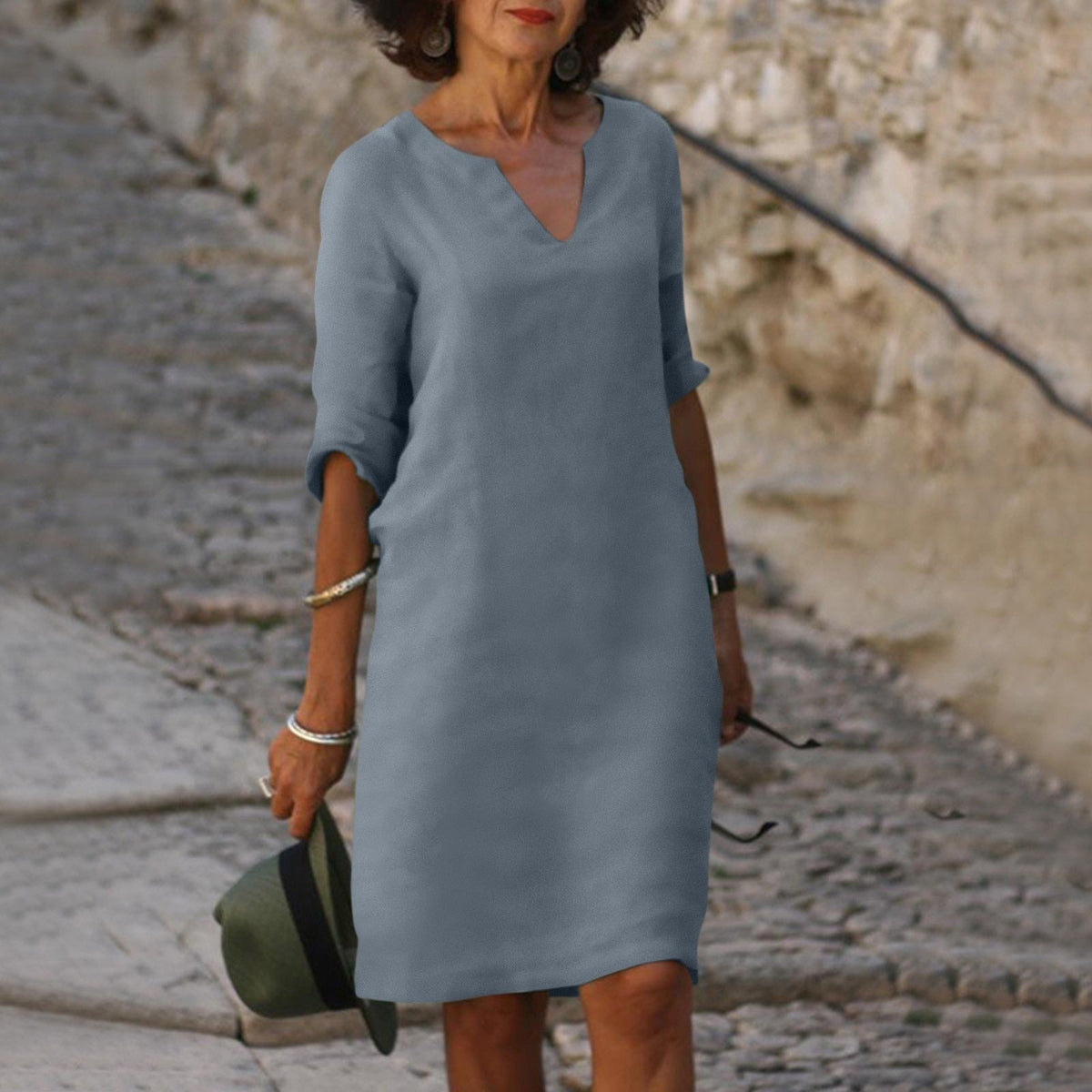 Elegant V-Neck Knee-Length Dress