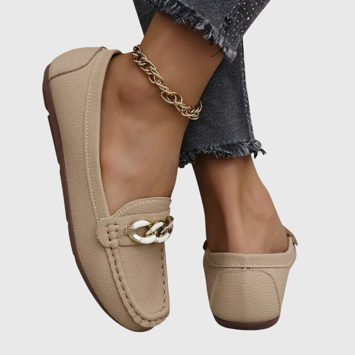Chain Detail Leather-Look Loafers