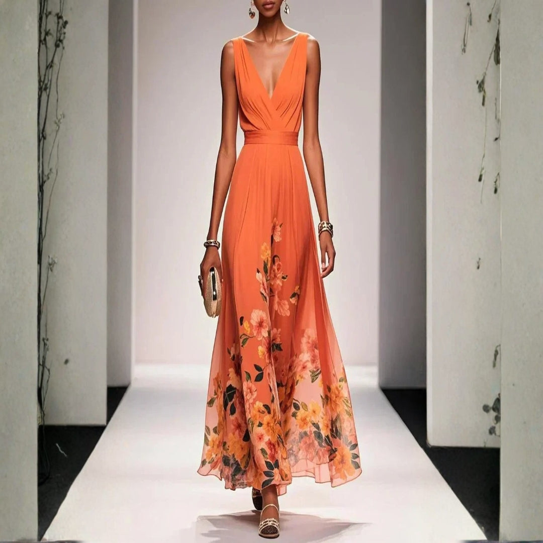 Floral V-Neck Midi Occasion Dress
