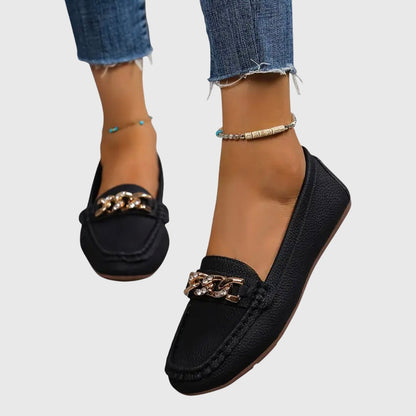 Chain Detail Leather-Look Loafers