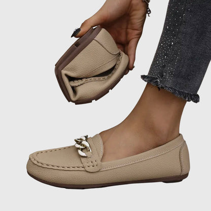 Chain Detail Leather-Look Loafers