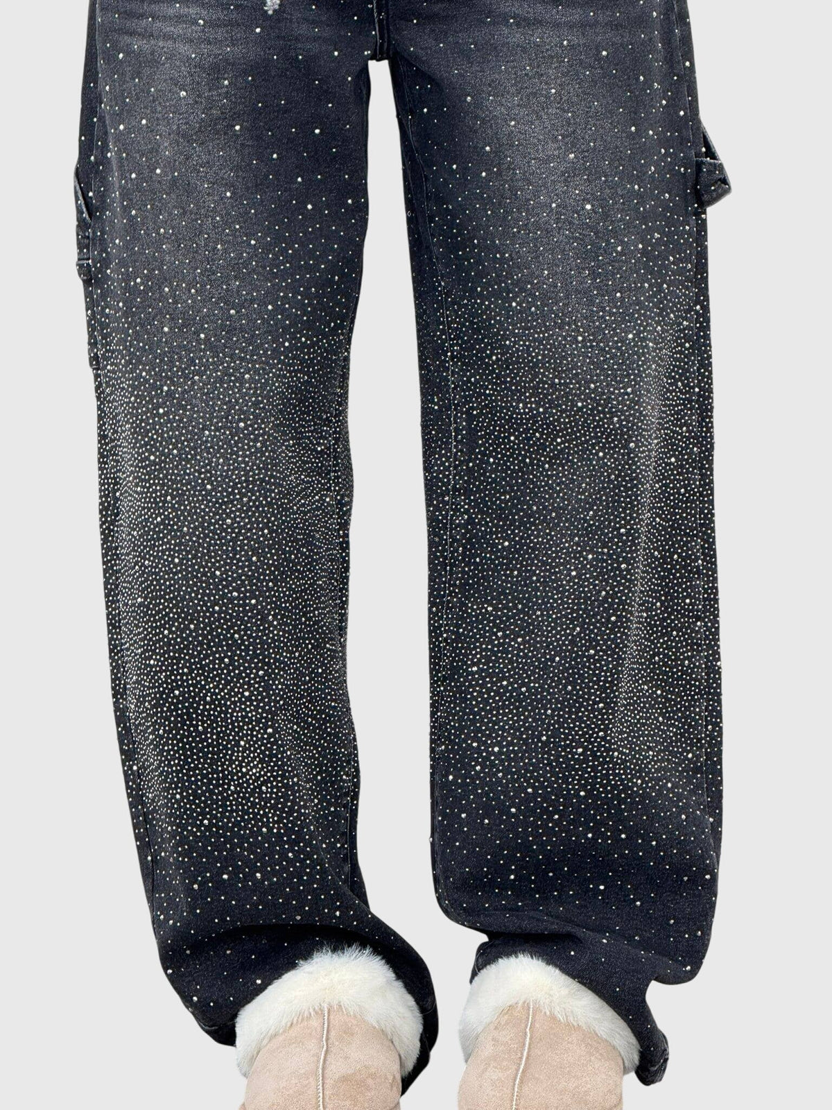 Rhinestone Detail Wide-Leg Jeans