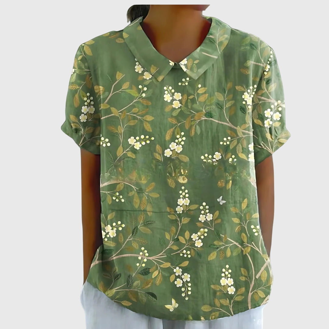 Floral Short Sleeve Collared Blouse