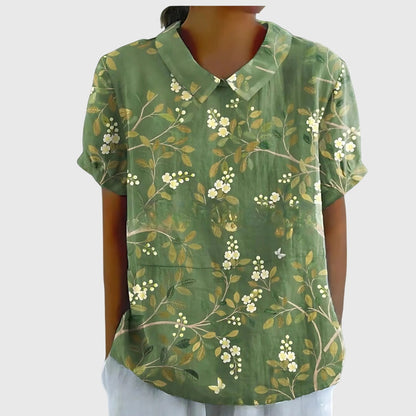 Floral Short Sleeve Collared Blouse