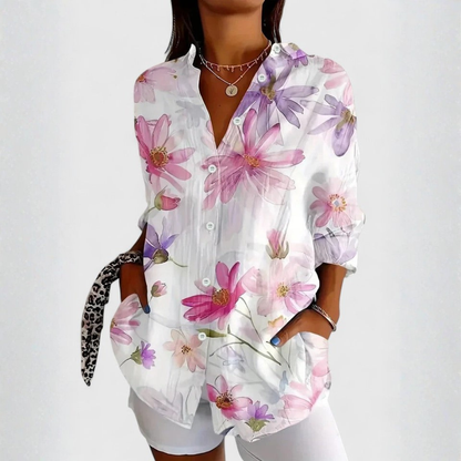 Lively Botanical Print Button-Up Shirt