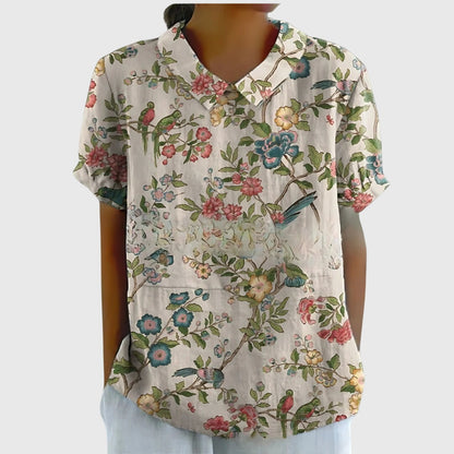 Floral Short Sleeve Collared Blouse