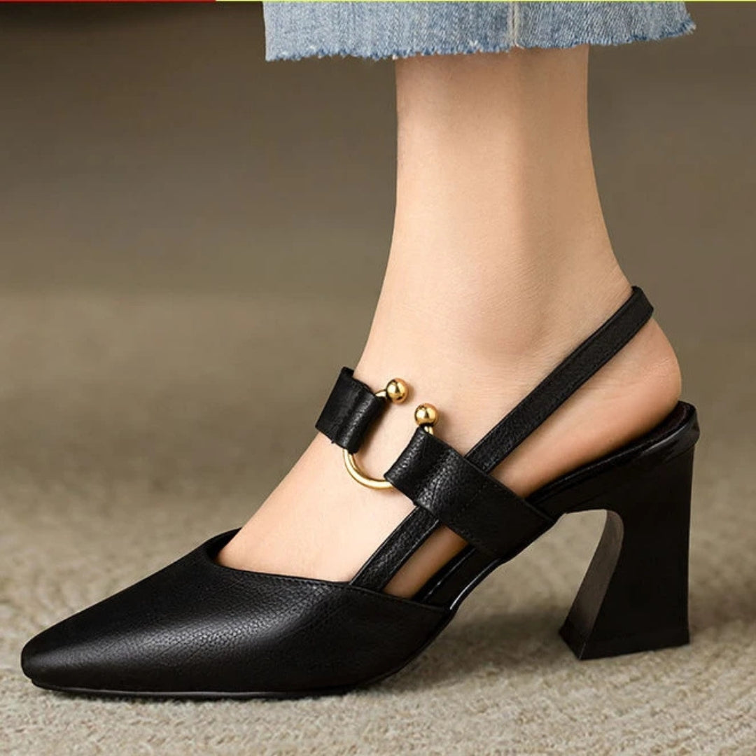 Pointed Block Heel Mary Jane Slingbacks