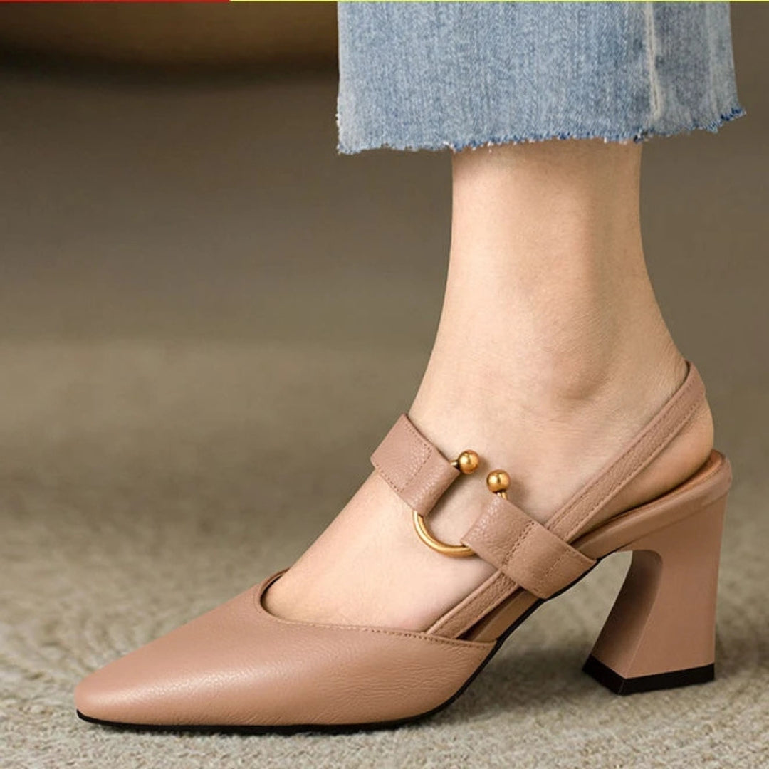Pointed Block Heel Mary Jane Slingbacks