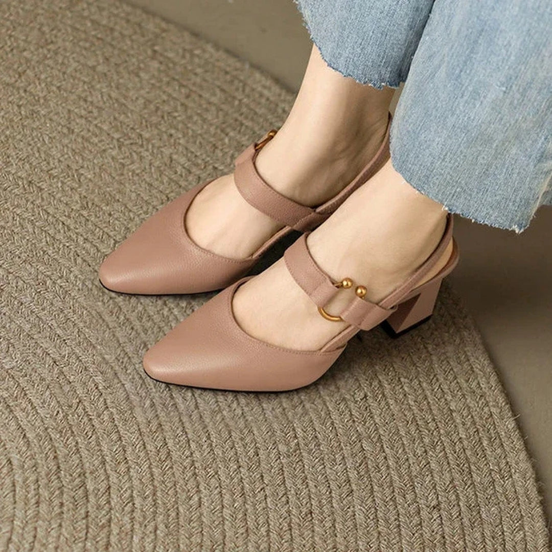 Pointed Block Heel Mary Jane Slingbacks
