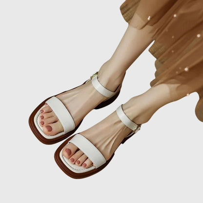 Women's Flat Ankle-Strap Sandals with Low Square Heel and Cushioned Insole