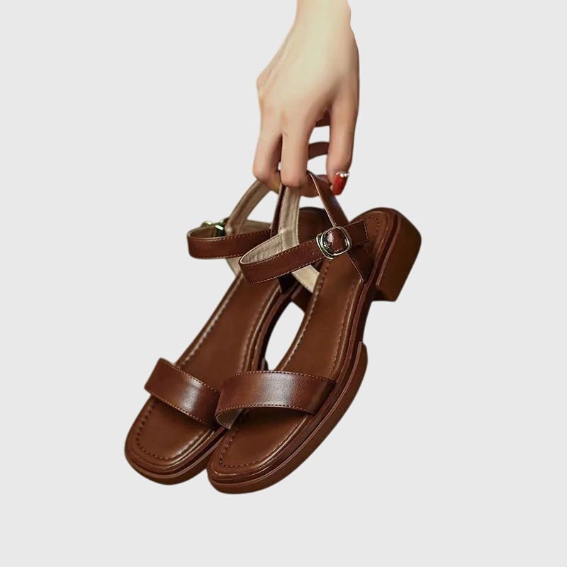 Women's Flat Ankle-Strap Sandals with Low Square Heel and Cushioned Insole