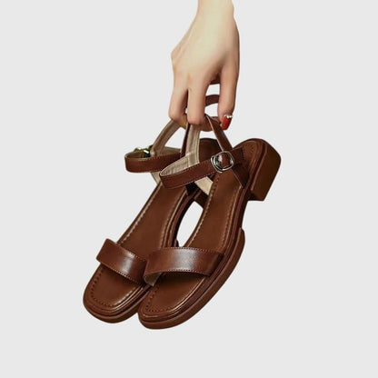 Women's Flat Ankle-Strap Sandals with Low Square Heel and Cushioned Insole