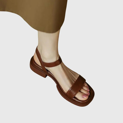 Women's Flat Ankle-Strap Sandals with Low Square Heel and Cushioned Insole