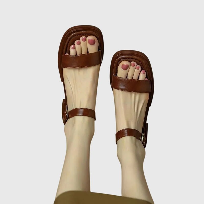 Women's Flat Ankle-Strap Sandals with Low Square Heel and Cushioned Insole