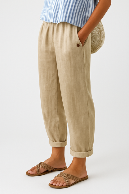Women's Relaxed Cuffed Ankle Trousers with Pockets