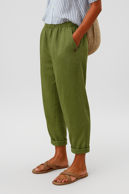 Women's Relaxed Cuffed Ankle Trousers with Pockets
