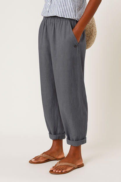 Women's Relaxed Cuffed Ankle Trousers with Pockets