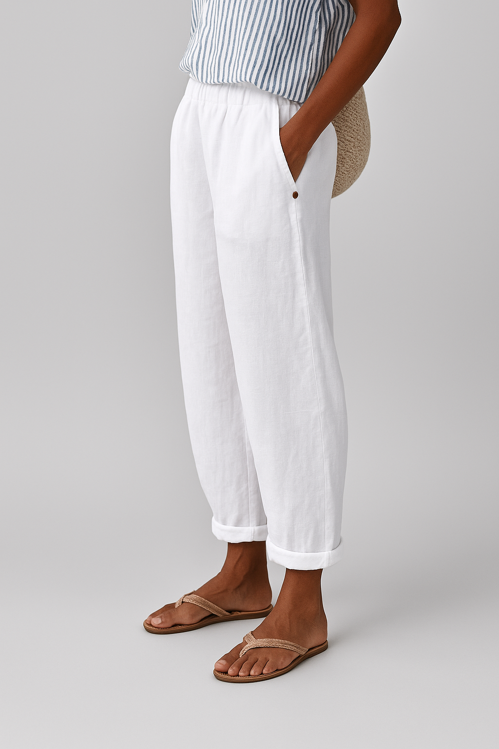 Women's Relaxed Cuffed Ankle Trousers with Pockets