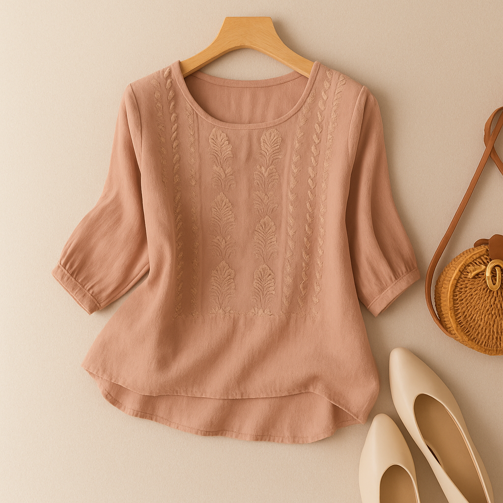 Embroidered Front Round-Neck Blouse