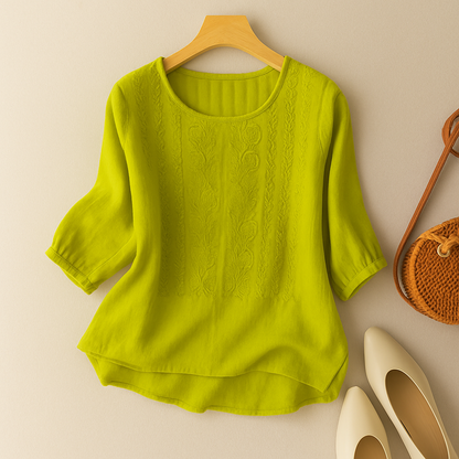 Embroidered Front Round-Neck Blouse