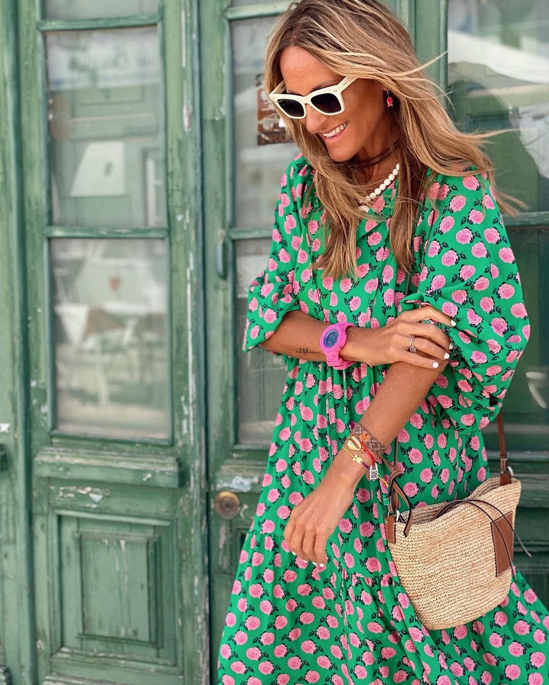 Printed V-Neck Flowing Maxi Dress