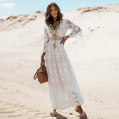 Boho Print Long Sleeve Maxi Dress