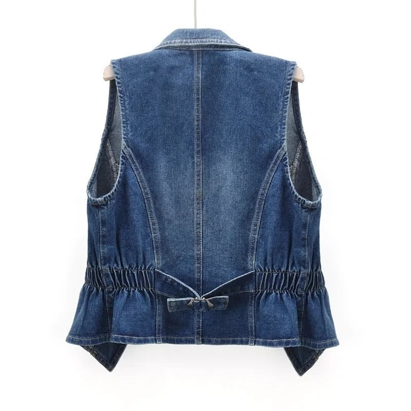 Relaxed Sleeveless Denim Vest Jacket