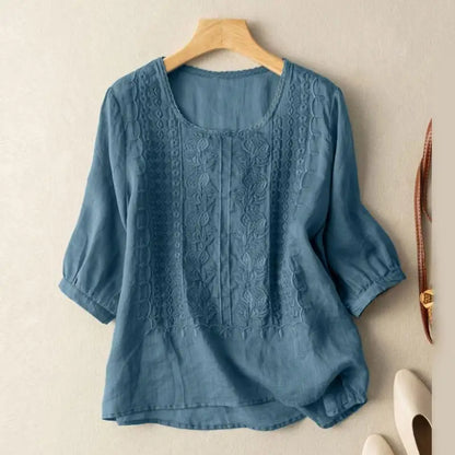 Embroidered Front Round-Neck Blouse