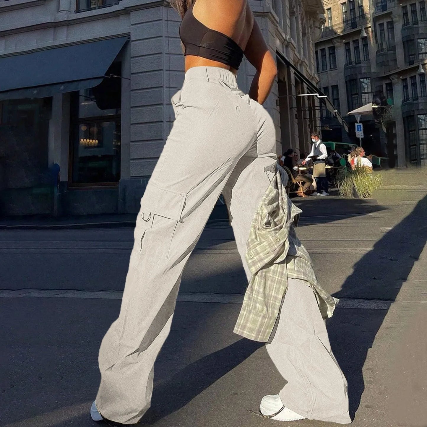 High-Waisted Utility Cargo Trousers