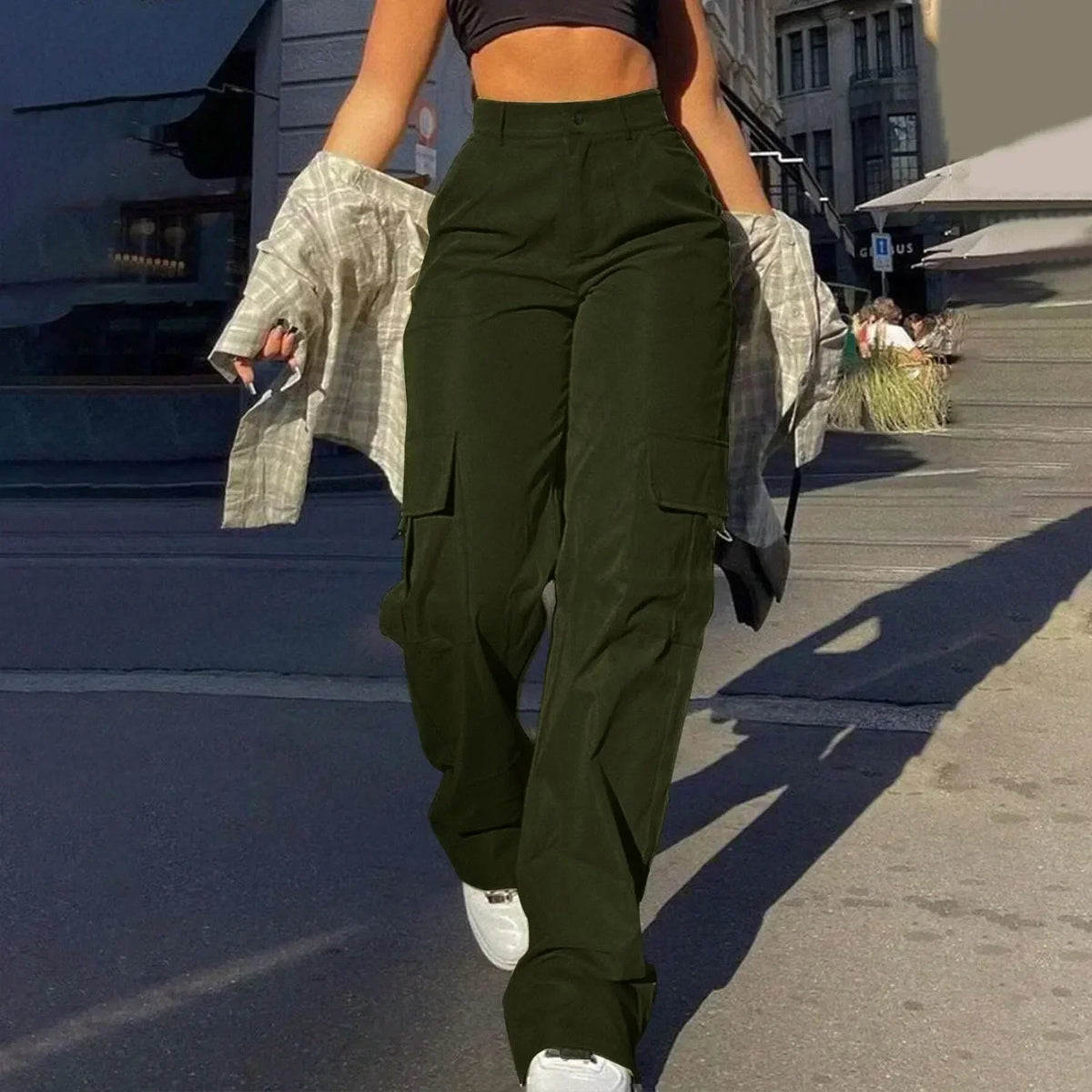 High-Waisted Utility Cargo Trousers