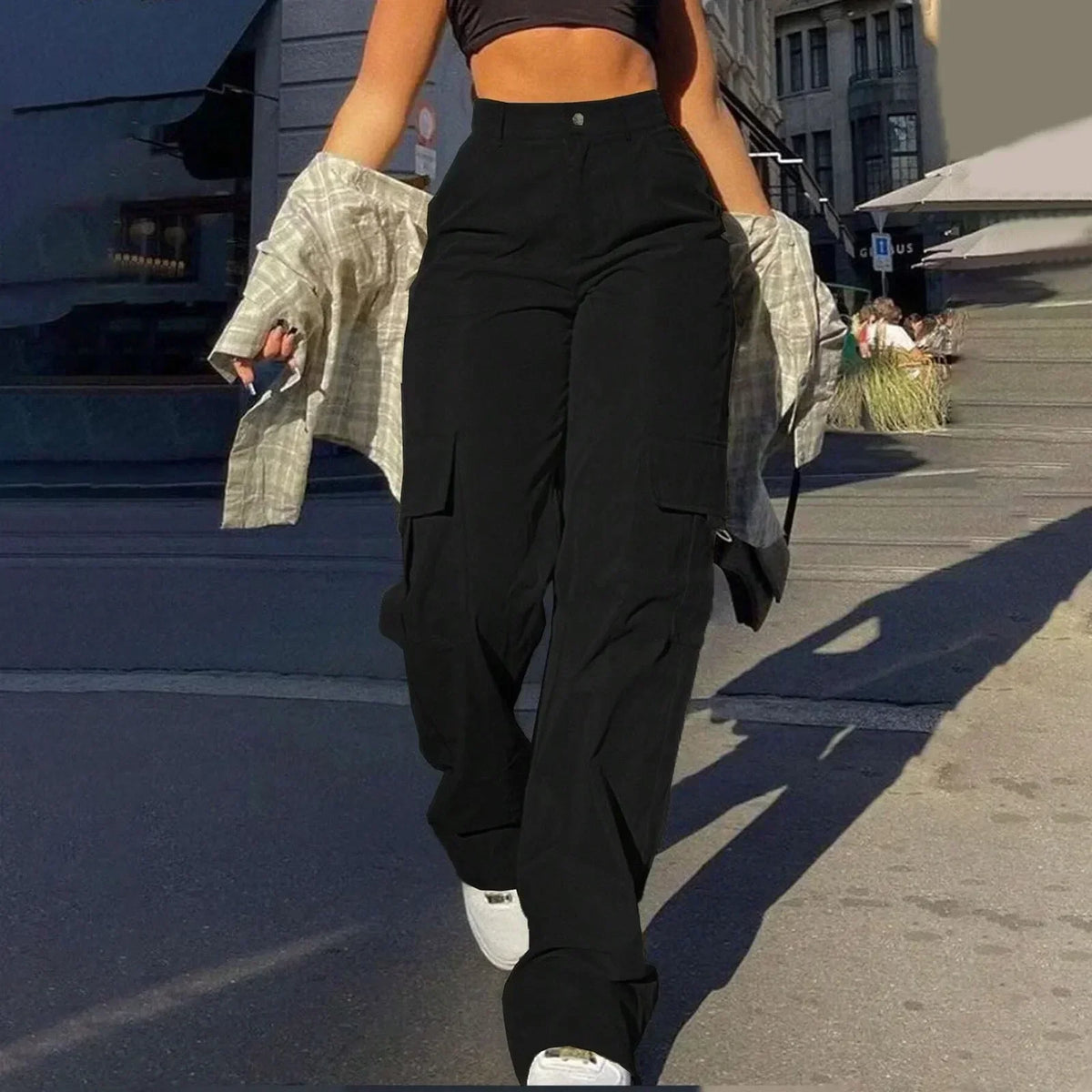 High-Waisted Utility Cargo Trousers