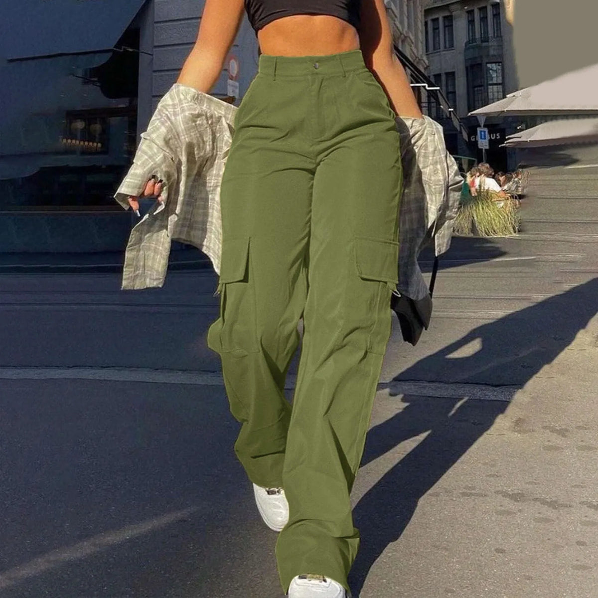 High-Waisted Utility Cargo Trousers