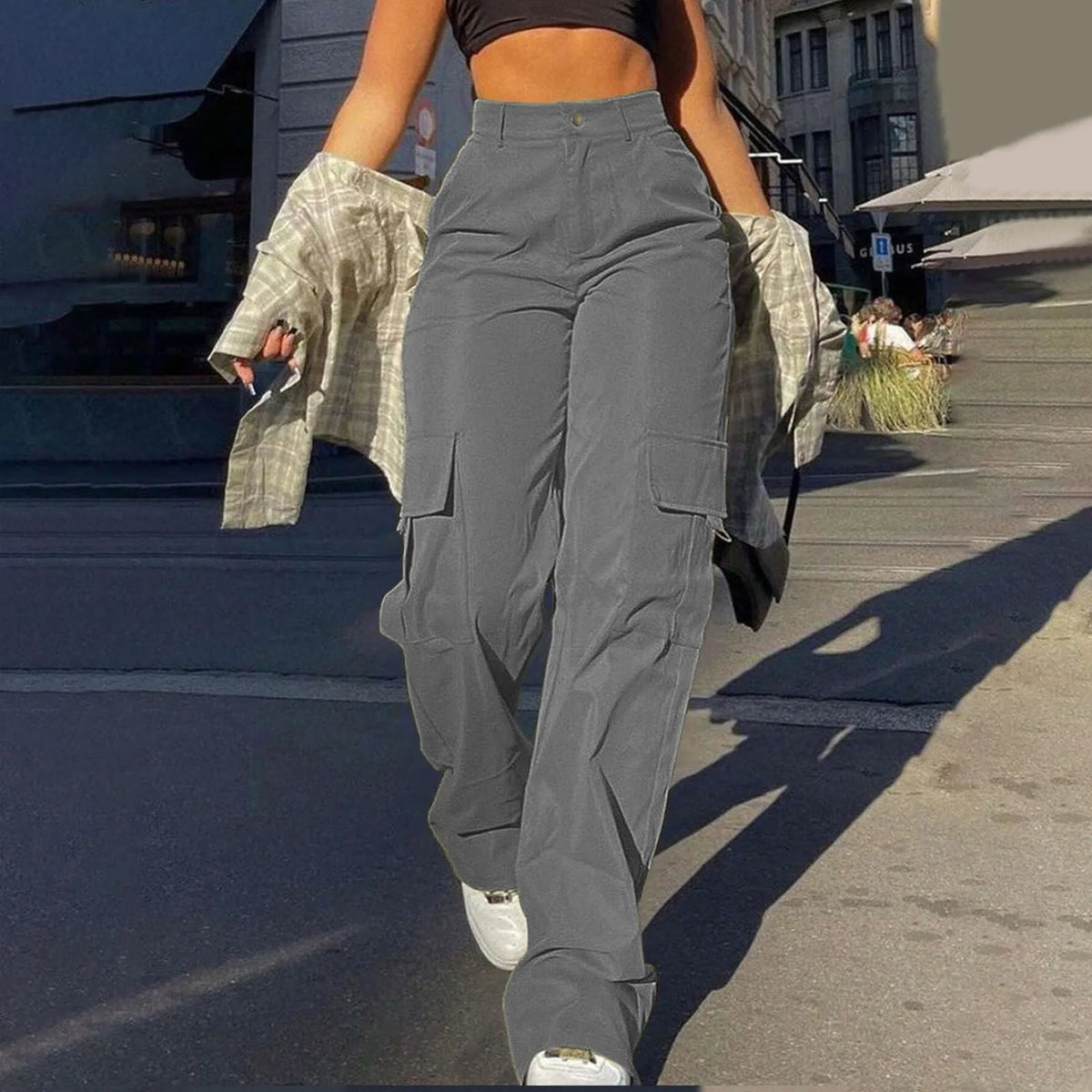 High-Waisted Utility Cargo Trousers
