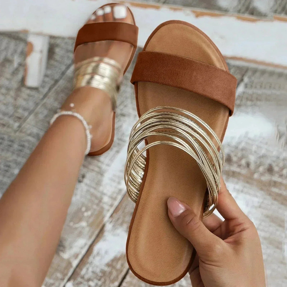 Women's Double-Strap Open Toe Slides