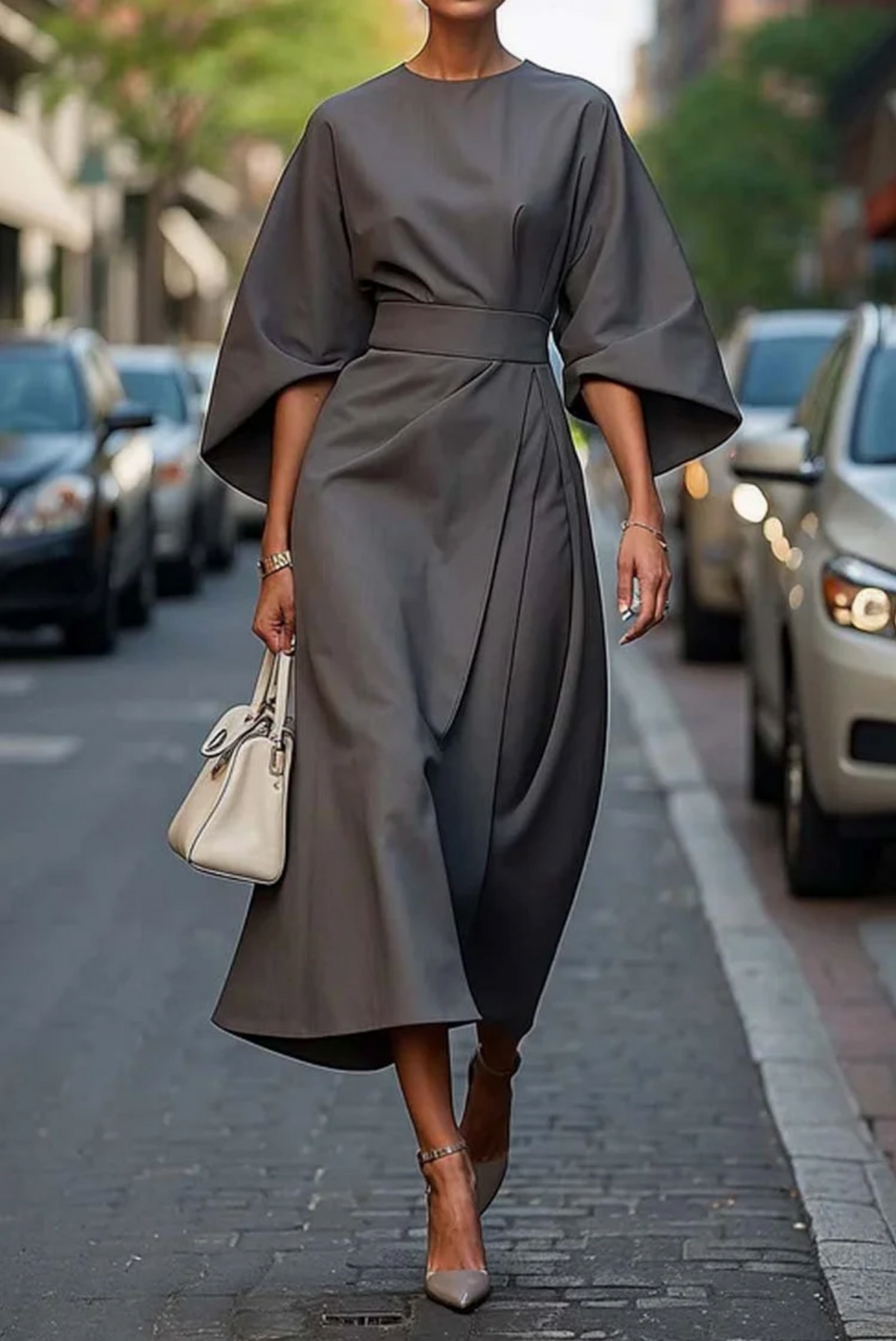Kimono Sleeve Belted Midi Dress