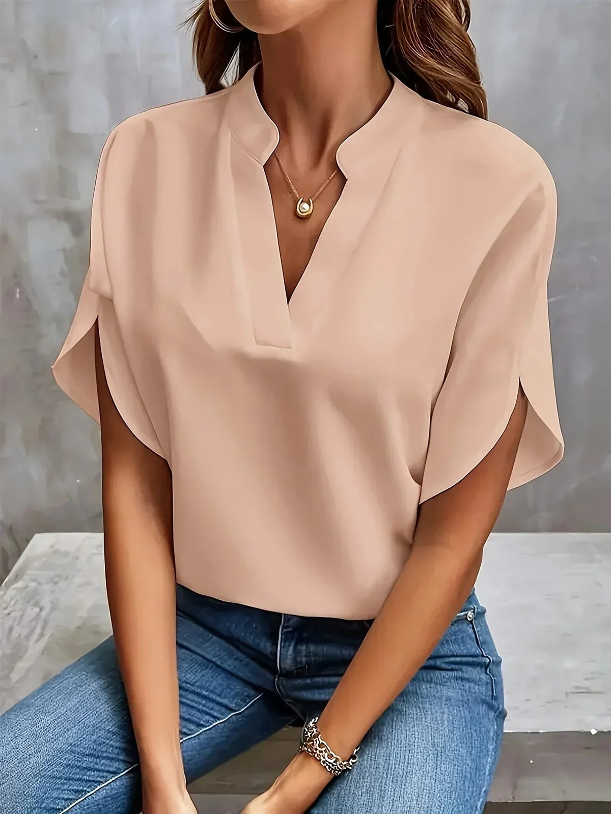 Split Sleeve V-Neck Blouse
