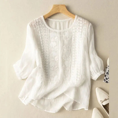 Embroidered Front Round-Neck Blouse