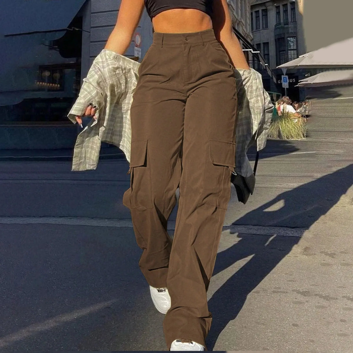 High-Waisted Utility Cargo Trousers