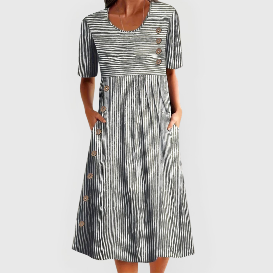 Button-Front Short Sleeve Day Dress