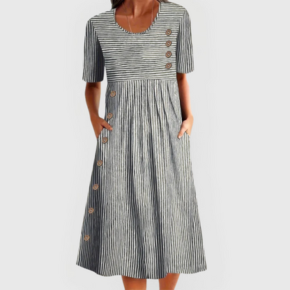 Button-Front Short Sleeve Day Dress