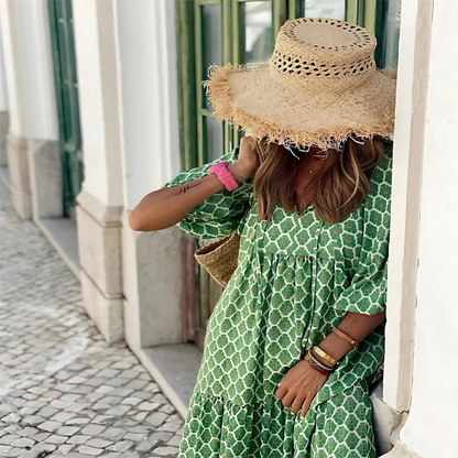 Printed V-Neck Flowing Maxi Dress