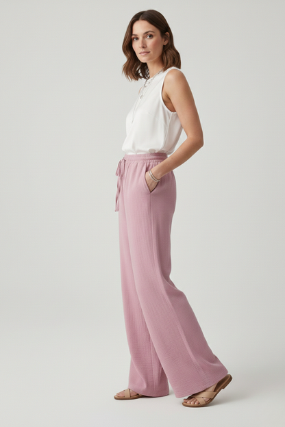 Easy-Wear Wide-Leg Drawstring Trousers