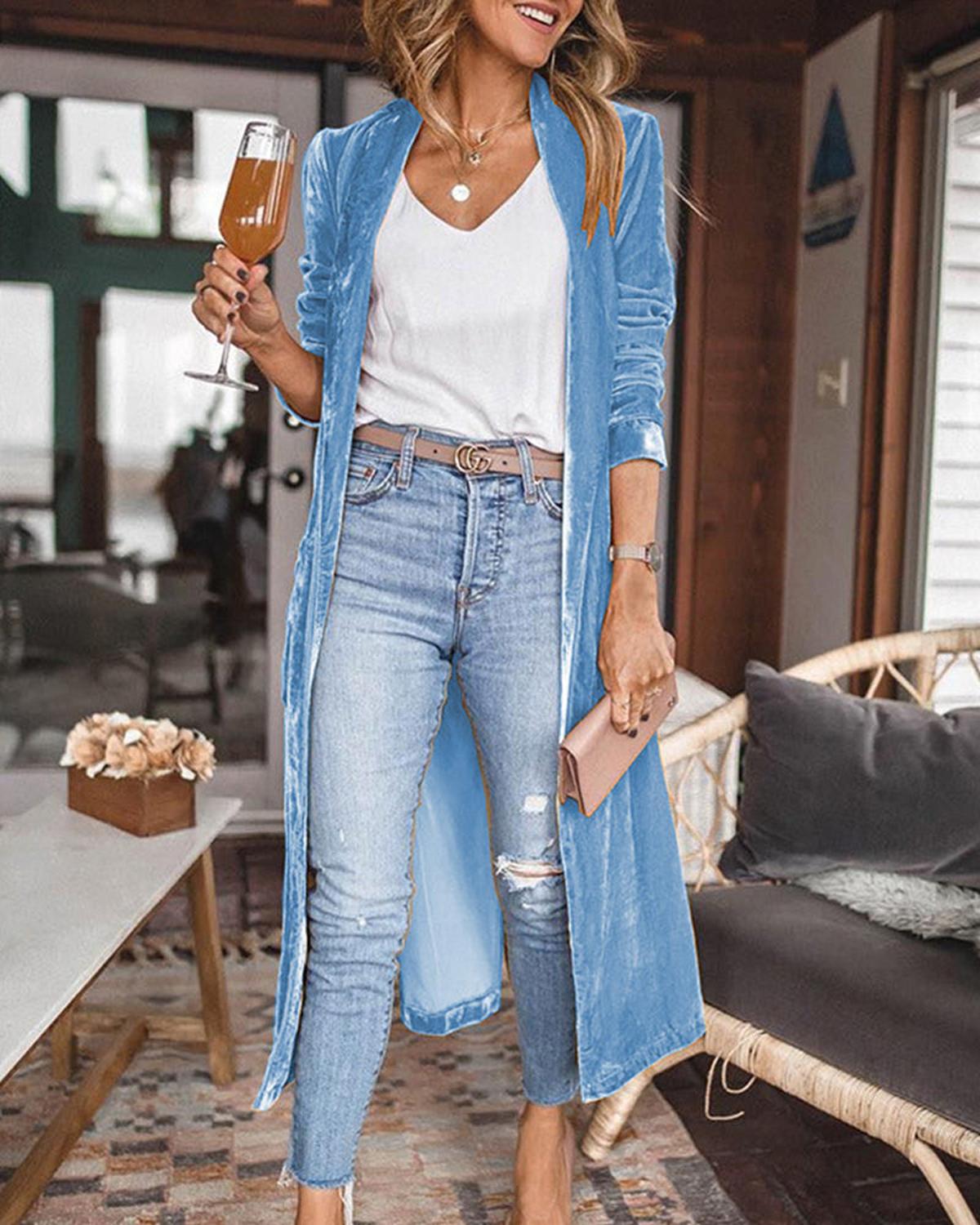Draped Open-Front Longline Duster Cardigan
