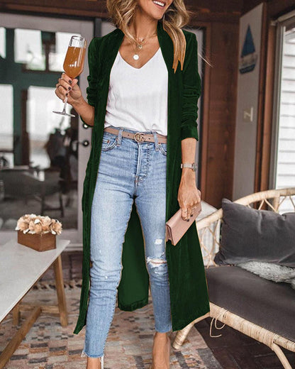 Draped Open-Front Longline Duster Cardigan