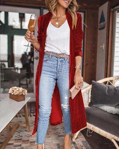 Draped Open-Front Longline Duster Cardigan