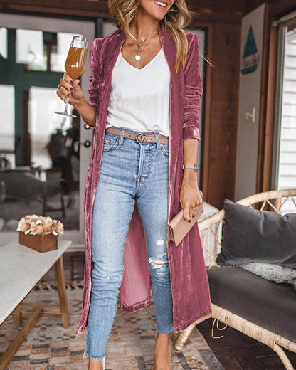 Draped Open-Front Longline Duster Cardigan